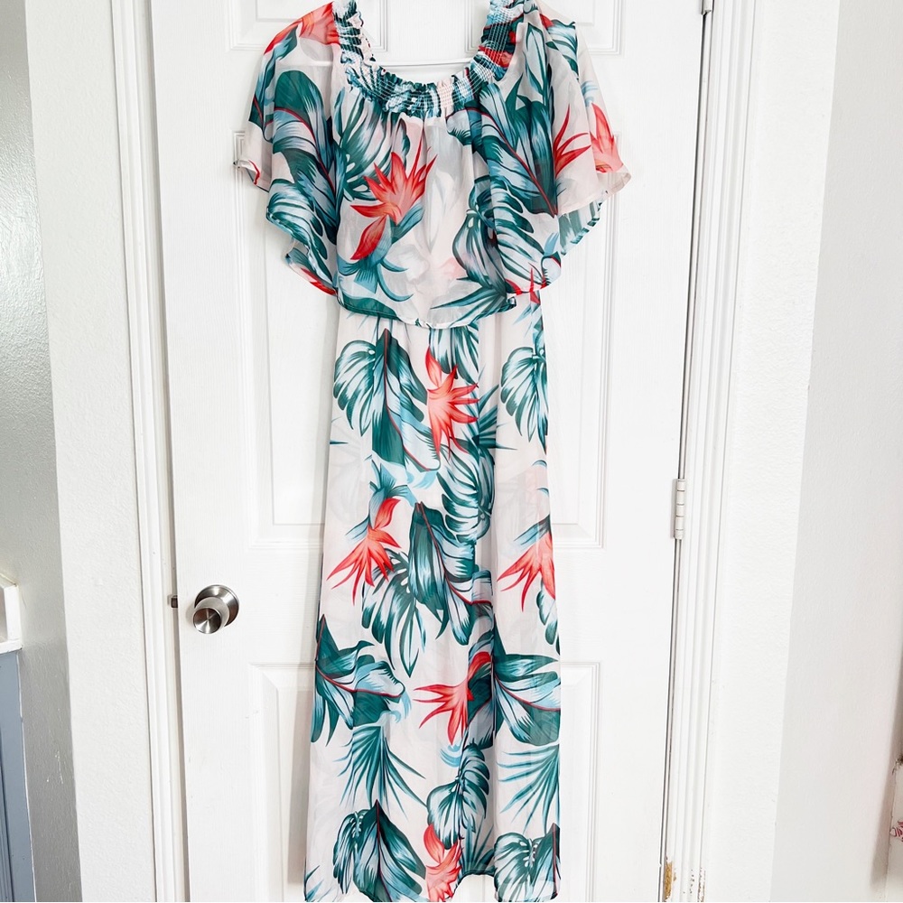 Hancy | Tropical Strapless Ruffle Bodice Maxi Dress